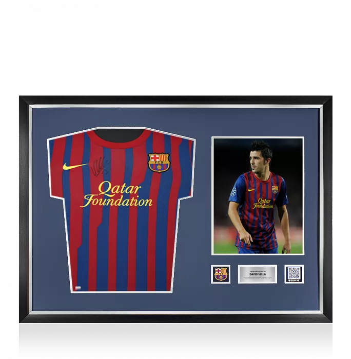 icons David Villa Official FC Barcelona Front Signed and Framed 2011-12 Home Shirt