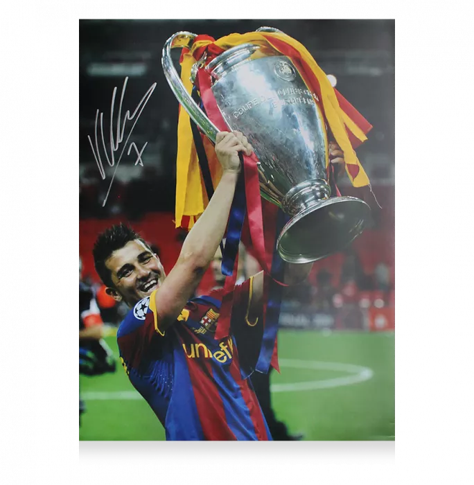 Icons David Villa Official UEFA Champions League Signed And Framed FC Barcelona Photo: 2011 Winner