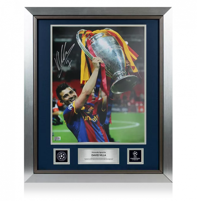 icons David Villa Official UEFA Champions League Signed and Framed FC Barcelona Photo: 2011 Winner