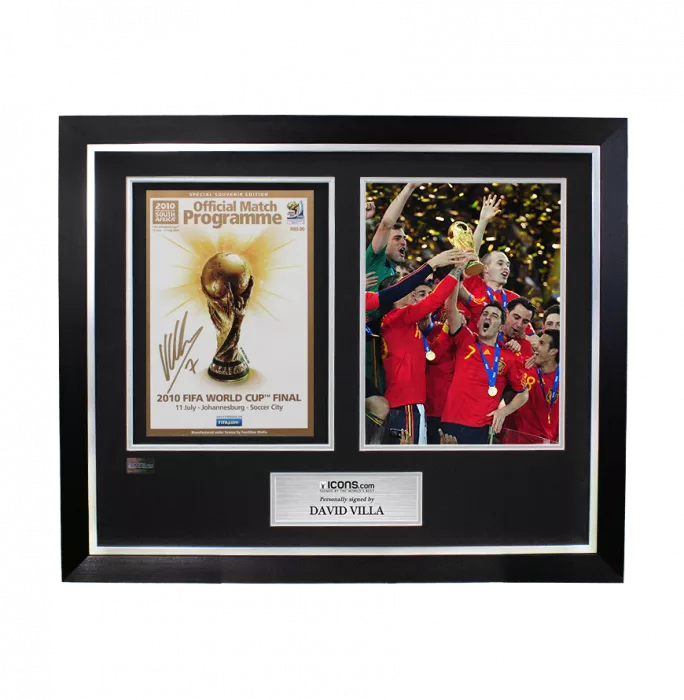 icons David Villa Signed and Framed Programme: 2010 FIFA World Cup Final