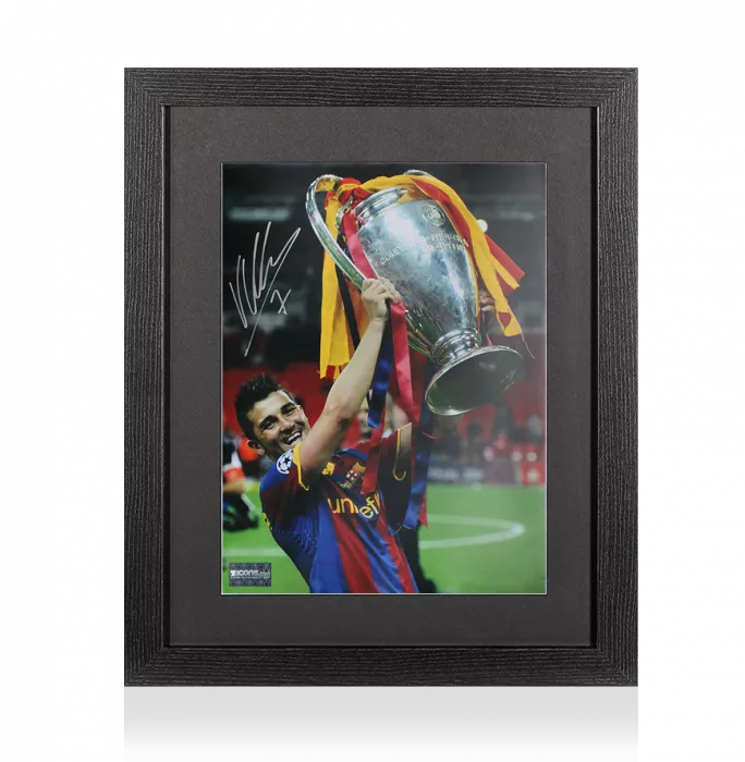 icons David Villa Signed FC Barcelona Photo In Black Wooden Frame: UEFA Champions League Winner
