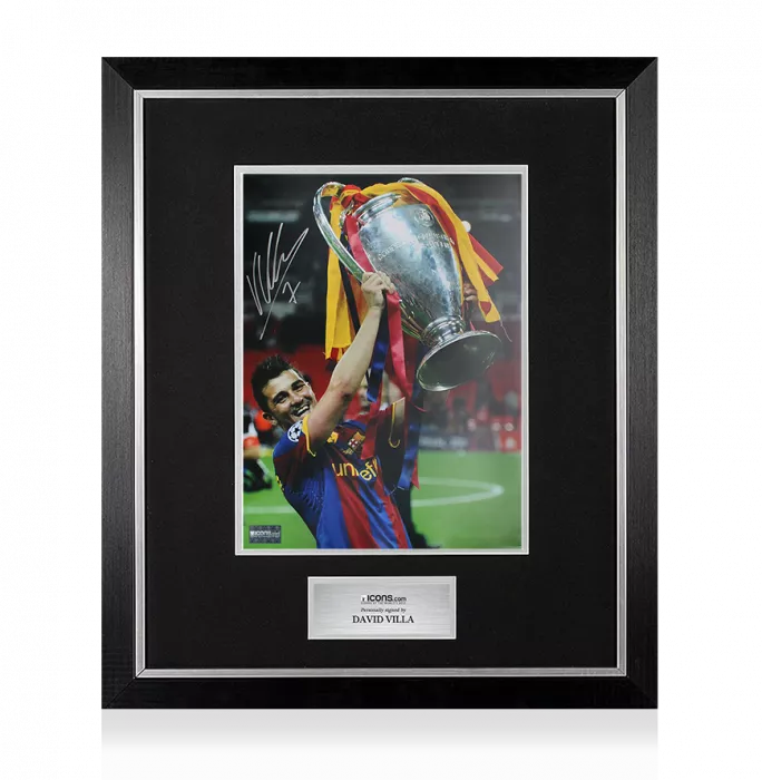 Icons David Villa Signed FC Barcelona Photo In Premium Photo Frame: UEFA Champions League Winner