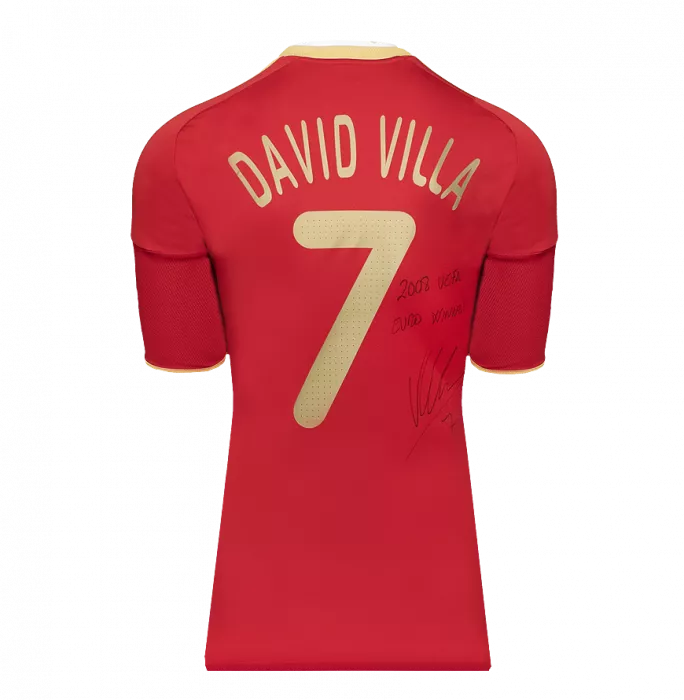 Icons David Villa Signed Spain 2009 Home Shirt Inscription - "2008 UEFA EURO Winner" In Hero Frame: Option 1