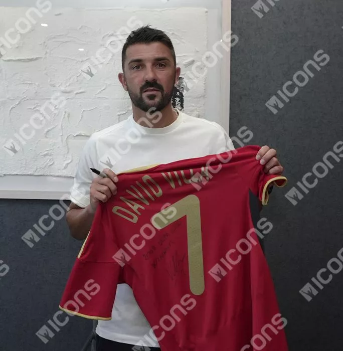 Icons David Villa Signed Spain 2009 Home Shirt Inscription - "2008 UEFA EURO Winner" In Hero Frame: Option 1