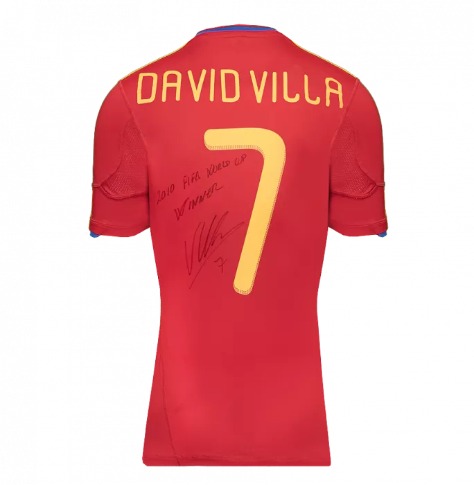 Icons David Villa Signed Spain 2010 Home Shirt Inscription - "2010 FIFA World Cup Winner" In Classic Frame