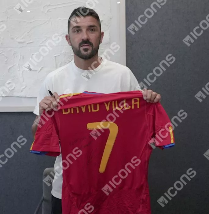 Icons David Villa Signed Spain 2010 Home Shirt Inscription - "2010 FIFA World Cup Winner" In Classic Frame