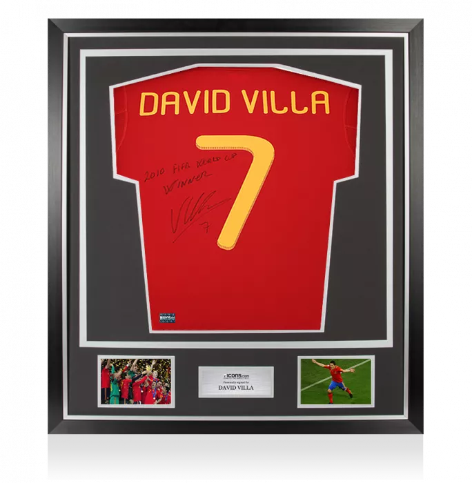 icons David Villa Signed Spain 2010 Home Shirt Inscription - "2010 FIFA World Cup Winner" In Classic Frame