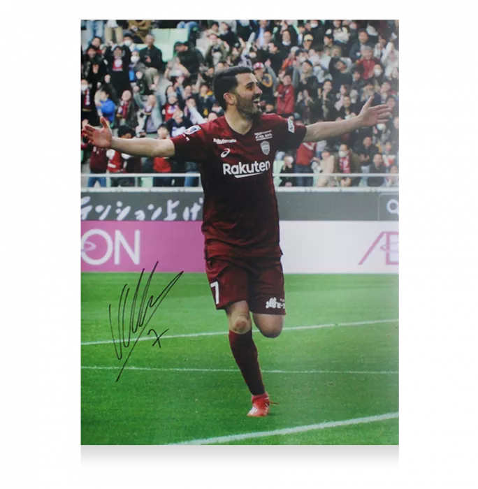 Icons David Villa Signed Vissel Kobe Photo In Black Wooden Frame