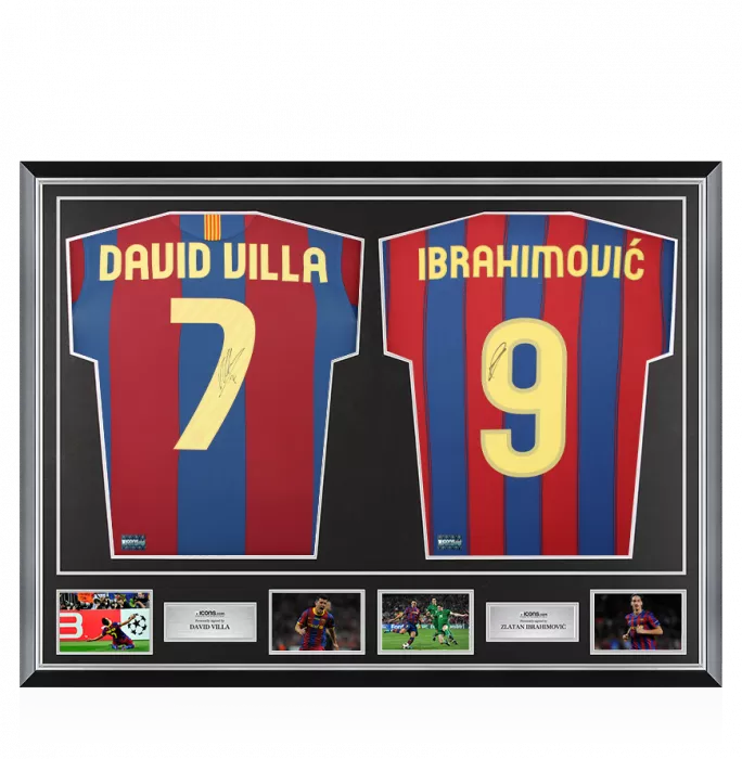 icons David Villa & Zlatan Ibrahimovic Signed Barcelona Shirts In Classic Dual Frame