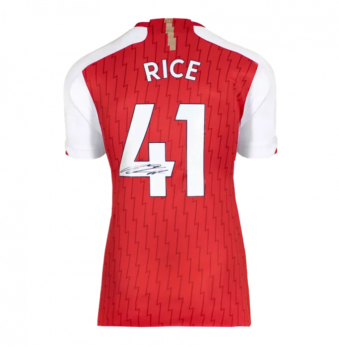 Icons Declan Rice Back Signed Arsenal 2023-24 Home Shirt With Fan Style Numbers In Classic Frame