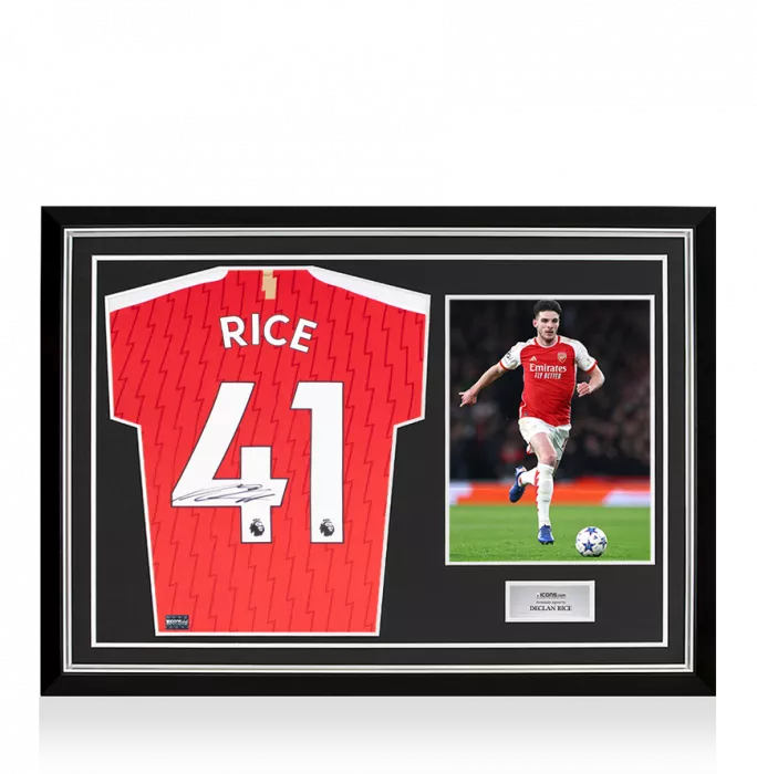 icons Declan Rice Back Signed Arsenal 2023-24 Home Shirt In Hero Frame: Option 1