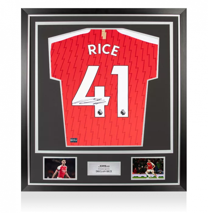 icons Declan Rice Back Signed Arsenal 2023-24 Home Shirt In Classic Frame