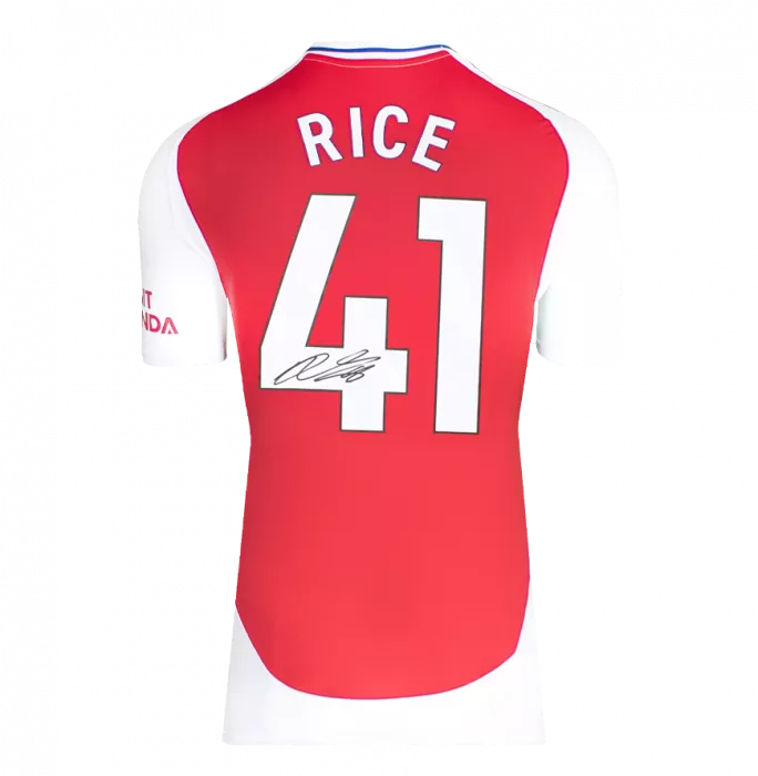 Icons Declan Rice Back Signed Arsenal 2024-25 Home Shirt With Fan Style Numbers In Classic Frame