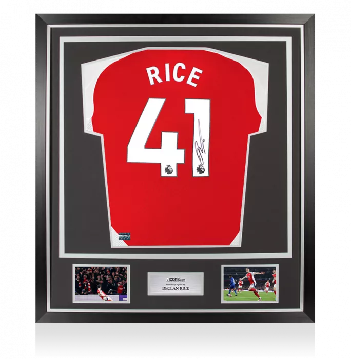icons Declan Rice Back Signed Arsenal 2024-25 Home Shirt In Classic Frame