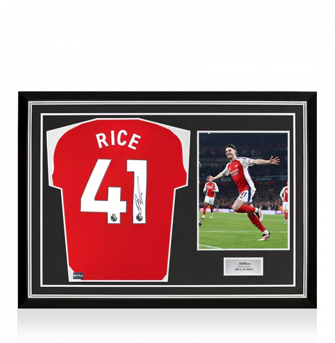 icons Declan Rice Back Signed Arsenal 2024-25 Home Shirt In Hero Frame: Option 1