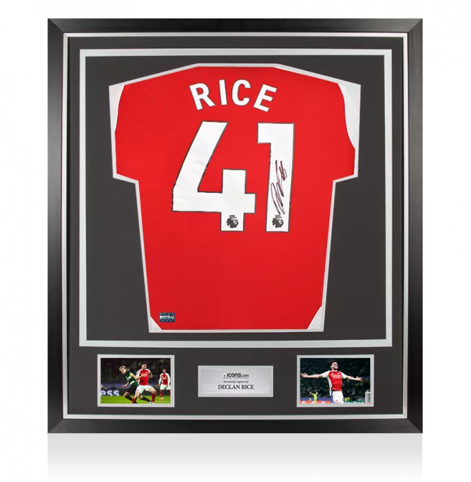 icons Declan Rice Back Signed Arsenal 2024-25 Home Shirt In Classic Frame