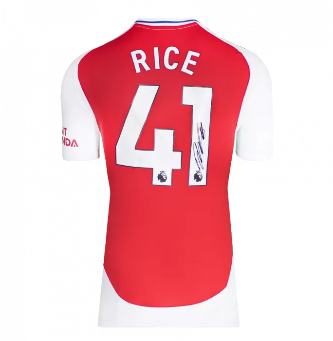 Icons Declan Rice Back Signed Arsenal 2024-25 Home Shirt In Deluxe Packaging