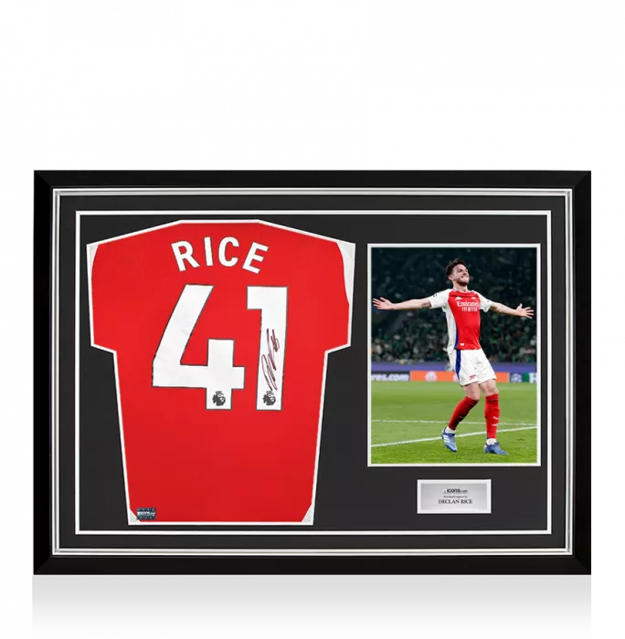 icons Declan Rice Back Signed Arsenal 2024-25 Home Shirt In Hero Frame: Option 1