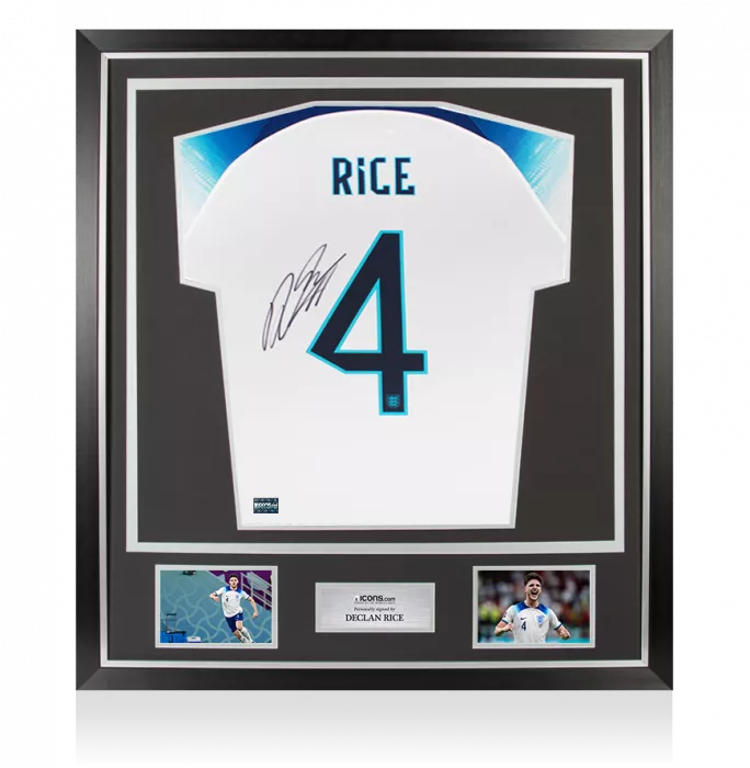 icons Declan Rice Back Signed England 2022 Home Shirt In Classic Frame
