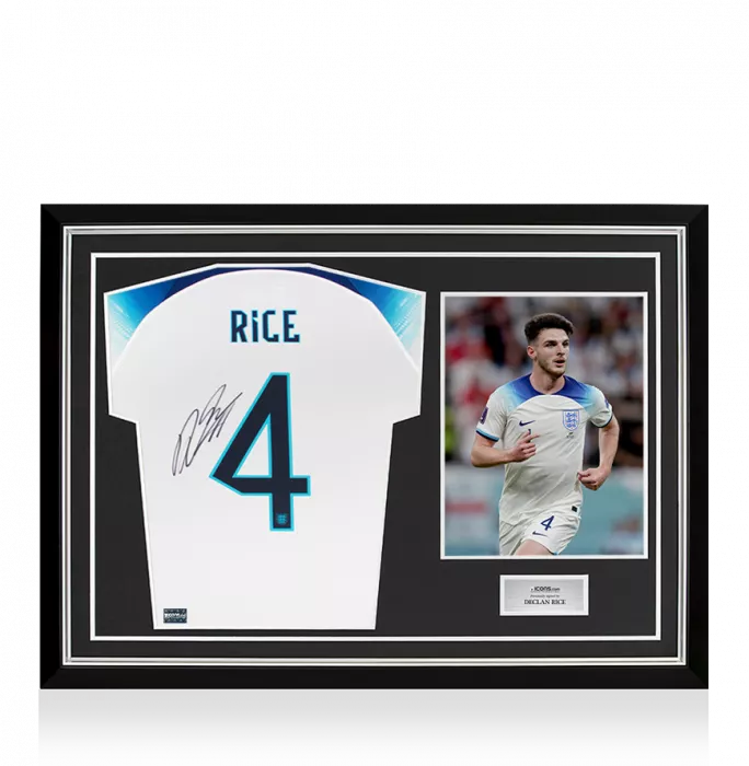icons Declan Rice Back Signed England 2022 Home Shirt In Hero Frame: Option 1