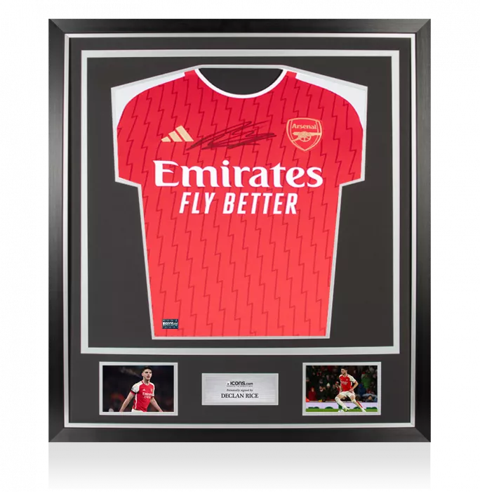 icons Declan Rice Front Signed Arsenal 2023-24 Home Shirt In Classic Frame