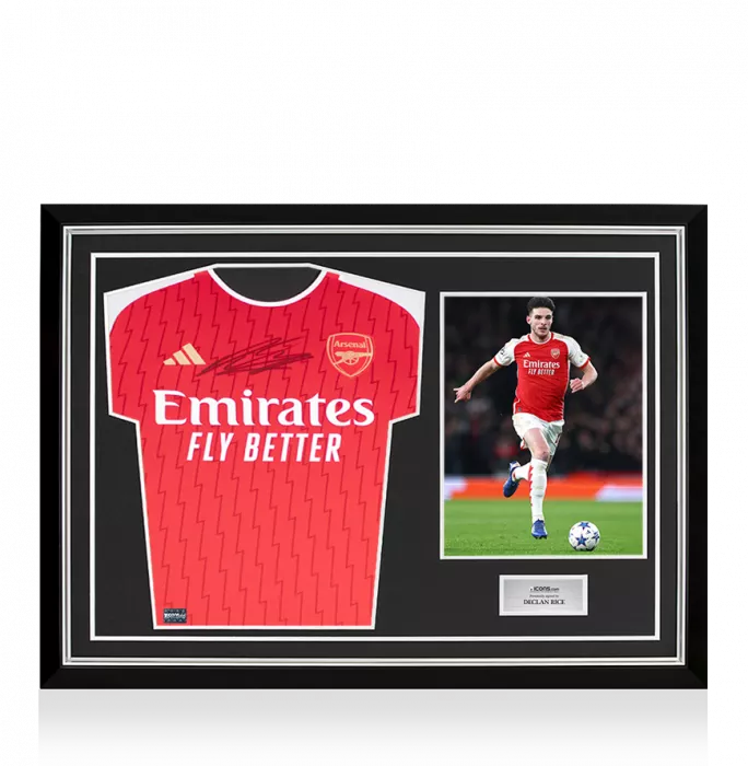 icons Declan Rice Front Signed Arsenal 2023-24 Home Shirt In Hero Frame: Option 1