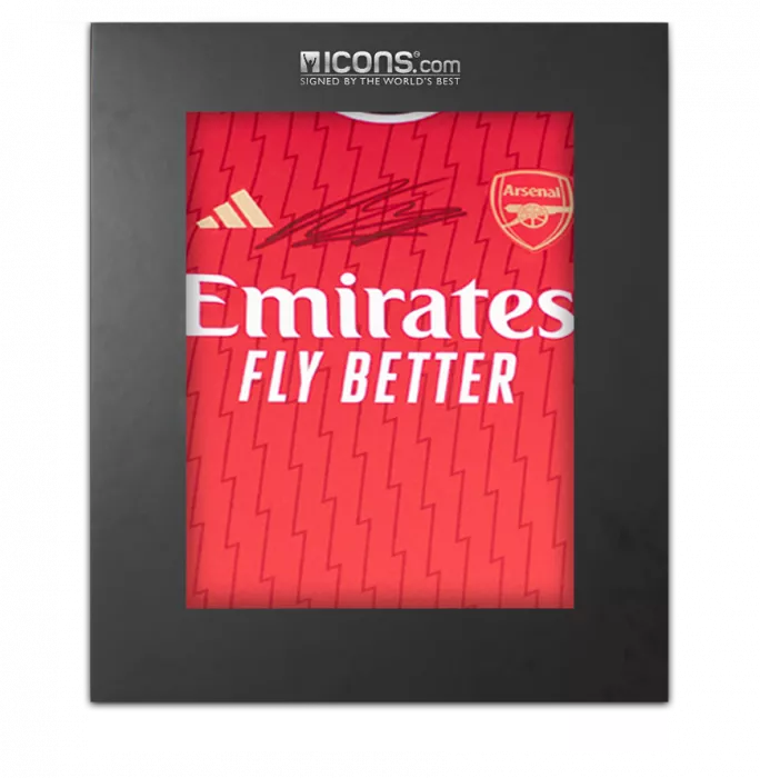 icons Declan Rice Front Signed Arsenal 2023-24 Home Shirt In Deluxe Packaging
