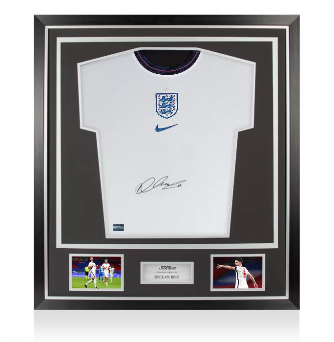 icons Declan Rice Front Signed England 2020-21 Home Shirt In Classic Frame