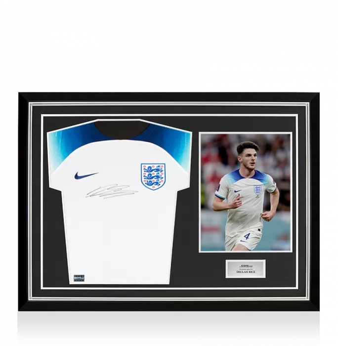 icons Declan Rice Front Signed England 2022 Home Shirt In Hero Frame: Option 1