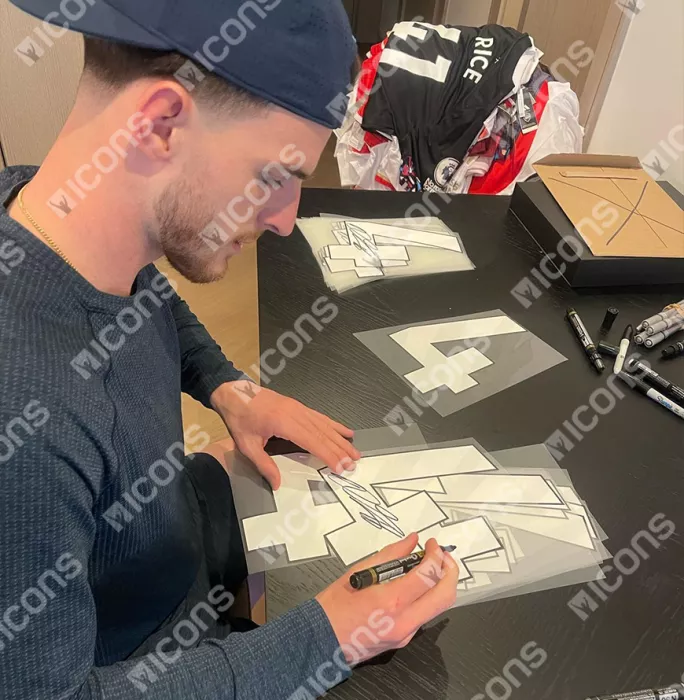 Icons Declan Rice Official UEFA Champions League Back Signed And Framed Arsenal 2023-24 Home Shirt With Fan Style Numbers