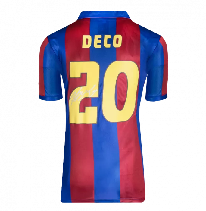 Icons Deco Official UEFA Champions League Back Signed And Framed FC Barcelona Retro Home Shirt