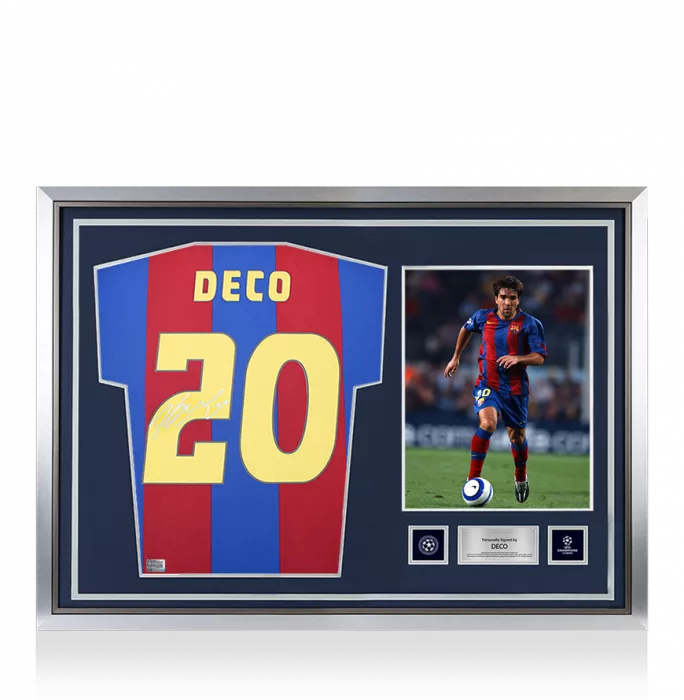 icons Deco Official UEFA Champions League Back Signed and Hero Framed FC Barcelona Retro Home Shirt