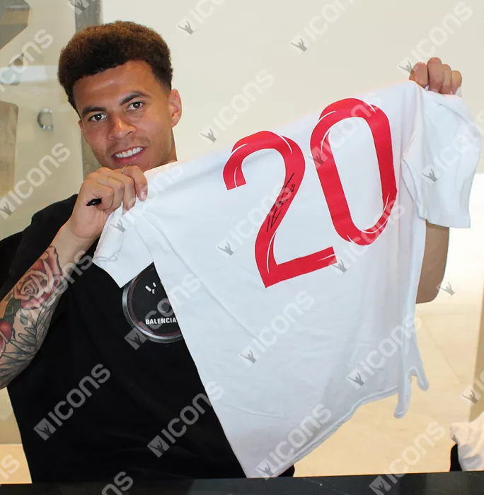 Icons Dele Alli Back Signed England 2018-19 Home Shirt With Fan Style Numbers