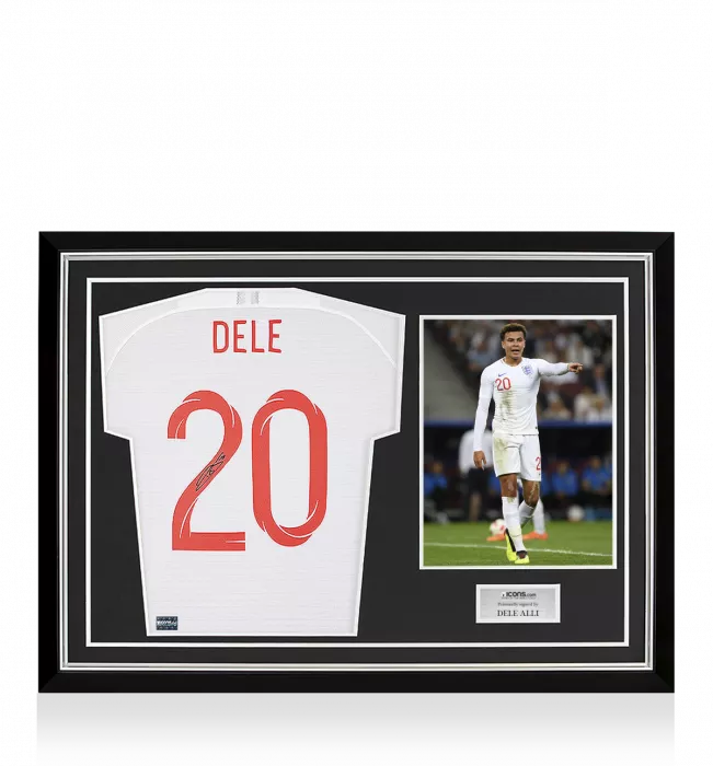 icons Dele Alli Back Signed England 2018-19 Home Shirt With Fan Style Numbers Home Shirt In Hero Frame: Option 1