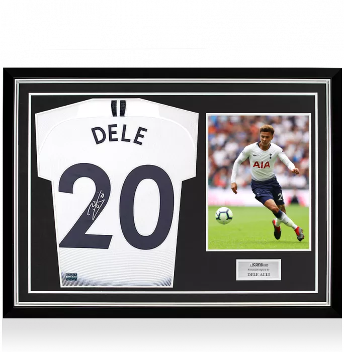 icons Dele Alli Back Signed Tottenham Hotspur 2018-19 Home Shirt With Fan Style Numbers In Hero Frame: Option 1