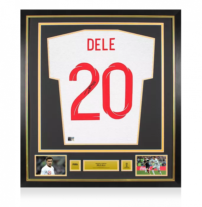 icons Dele Alli Official 2018 FIFA World Cup™ Back Signed and Framed England 2018-19 Style T-Shirt