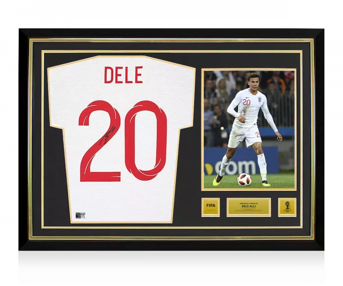 icons Dele Alli Official 2018 FIFA World Cup™ Back Signed and Hero Framed England 2018-19 Style T-Shirt