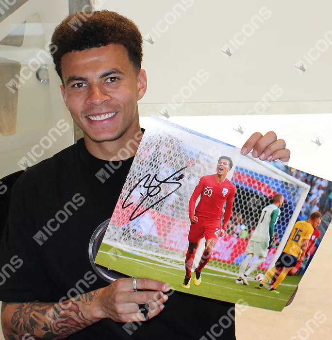 Icons Dele Alli Signed England Photo In Black Wooden Frame: 2018 FIFA World Cup Quarter-Final Goal Vs Sweden