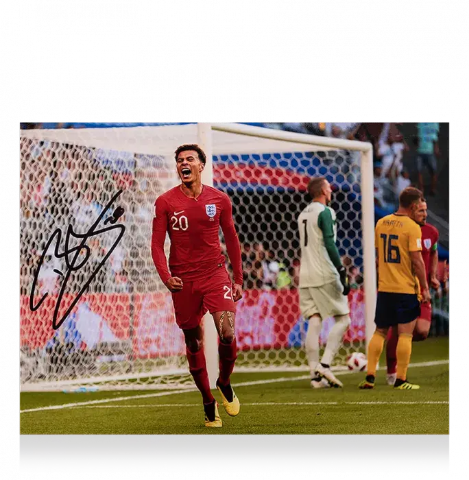 Icons Dele Alli Signed England Photo In Premium Photo Frame: 2018 FIFA World Cup Quarter-Final Goal Vs Sweden