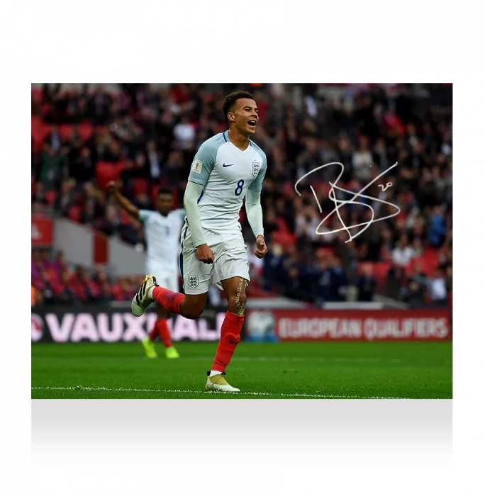 Icons Dele Alli Signed Landscape England Photo In Premium Photo Frame: Goal Vs Malta