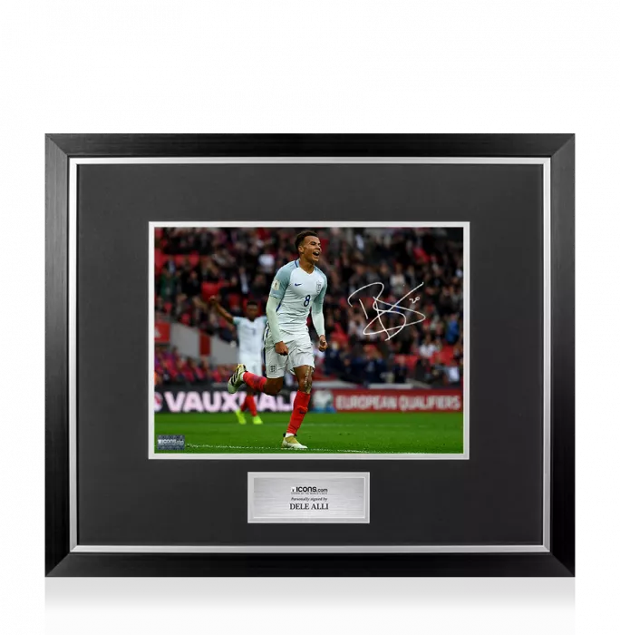 icons Dele Alli Signed Landscape England Photo In Premium Photo Frame: Goal vs Malta