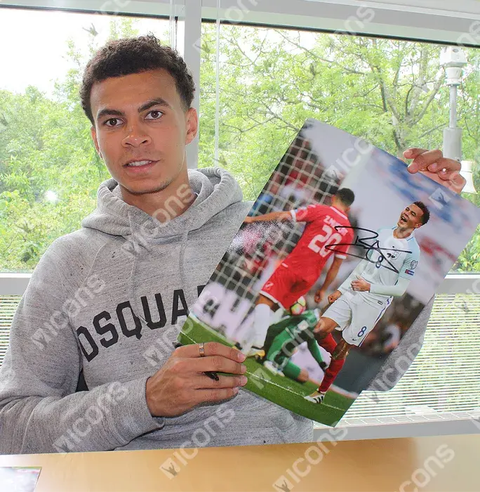 Icons Dele Alli Signed Portrait England Photo In Black Wooden Frame: Goal Vs Malta