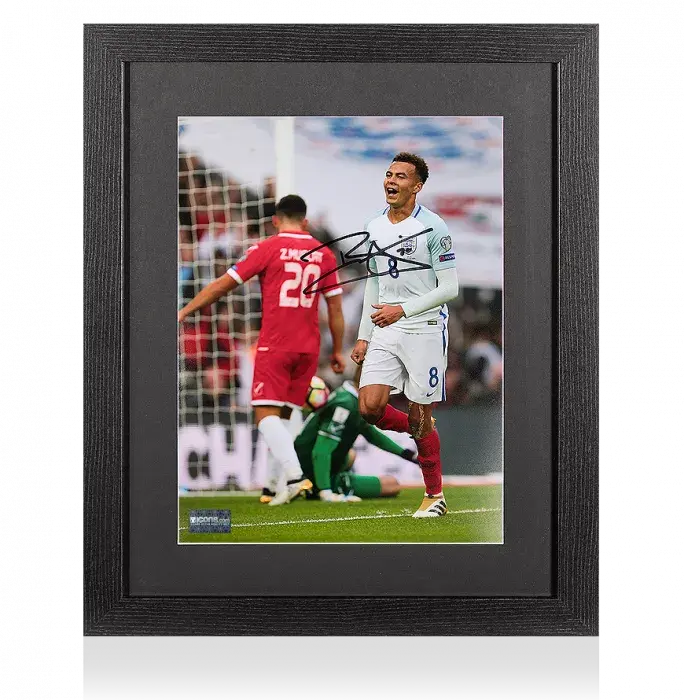 icons Dele Alli Signed Portrait England Photo In Black Wooden Frame: Goal vs Malta