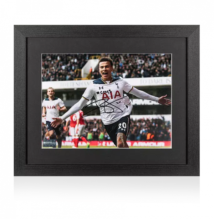 icons Dele Alli Signed Tottenham Hotspur Photo In Black Wooden Frame: North London Derby Goal With "COYS" Inscription