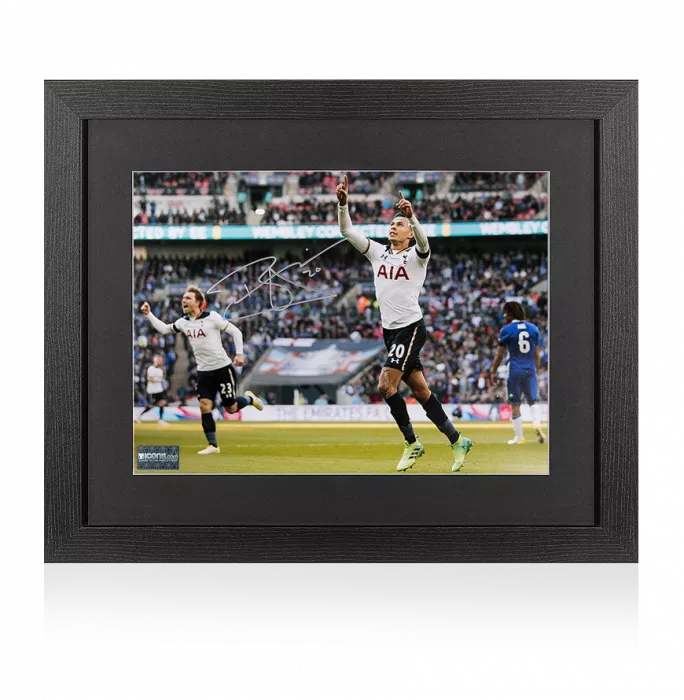 icons Dele Alli Signed Tottenham Hotspur Photo In Black Wooden Frame: Wembley Goal vs Chelsea