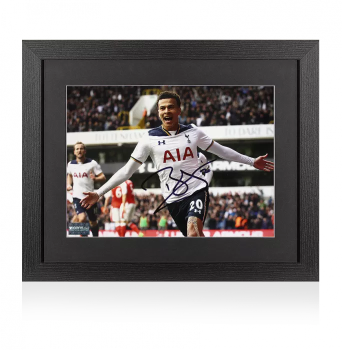 icons Dele Alli Signed Tottenham Hotspur Photo In Black Wooden Frame: North London Derby Goal