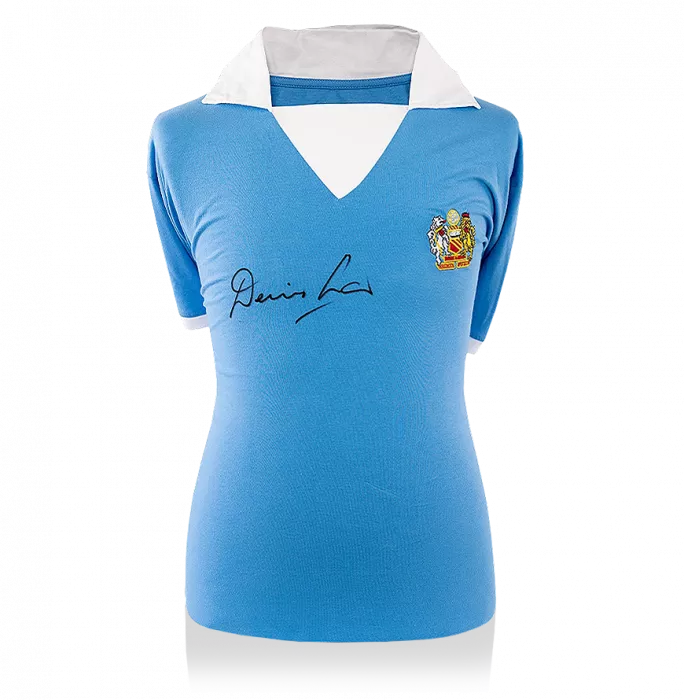 icons Denis Law Front Signed Retro Manchester City Home Shirt