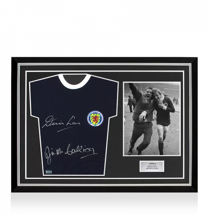 Icons Denis Law & Jim McCalliog Dual Signed Scotland 1967 Home Shirt In Hero Frame: Option 1