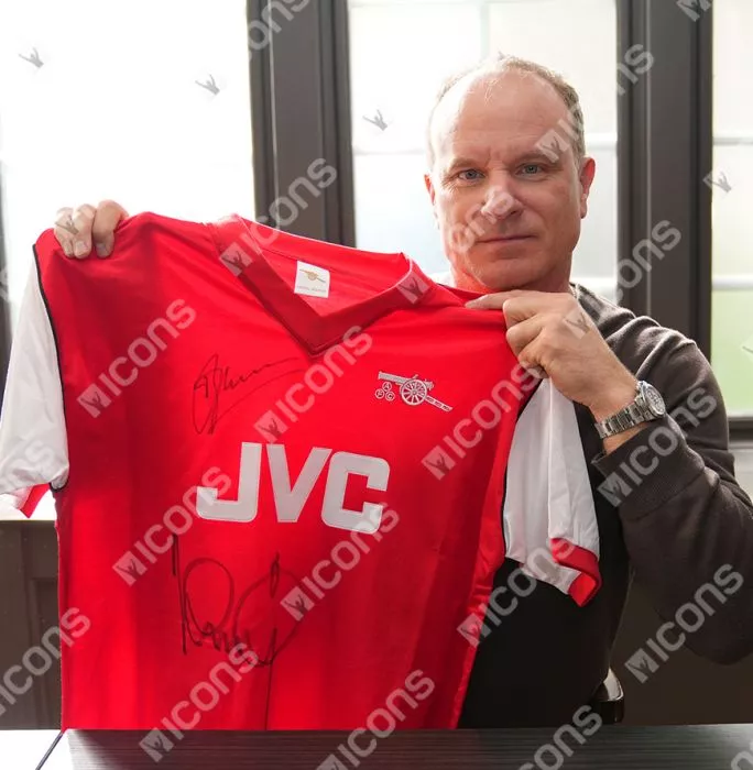 Icons Dennis Bergkamp And Ian Wright Dual Signed Arsenal Retro Home Shirt In Deluxe Packaging