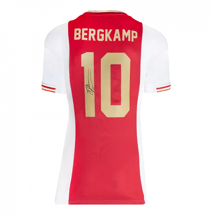Icons Dennis Bergkamp Back Signed Ajax 2022-23 Home Shirt With Fan Style Numbers In Hero Frame: Option 1